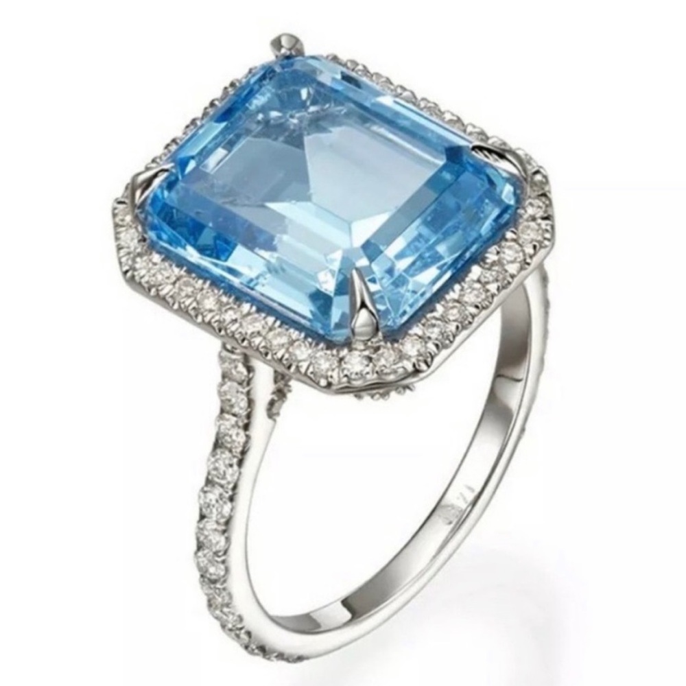 NEW💍925 STERLING SILVER HALO SAPPHIRE RING, CUTE RING, SHINY RING. - Picture 5 of 6